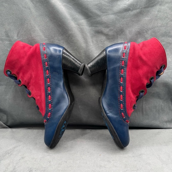 John Fluevog Operetta Bordoni Ankle Boots Women’s 8 Navy & Red Leather - Picture 11 of 16